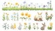 Charming Wildflowers and Bunnies in Idyllic Spring Meadow