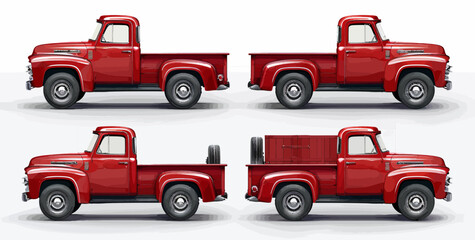 Wall Mural - four different views of a red pickup truck