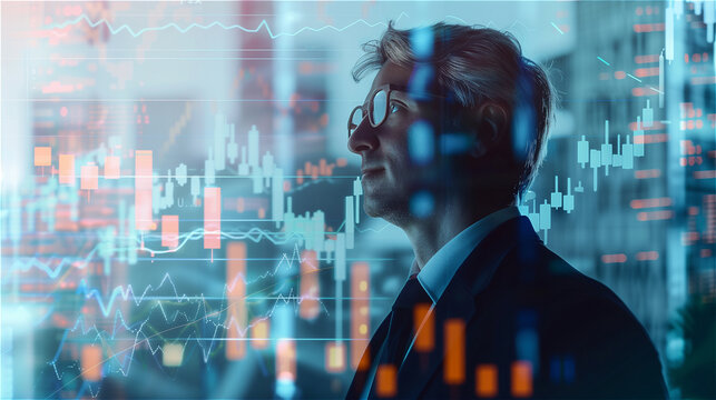 Photo of a businessman overlaid with a stock graph