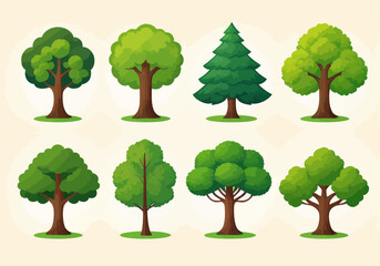 Wall Mural - a set of different types of trees