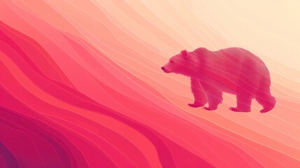 Wall Mural - A bear is walking on a pink background