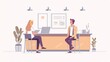 © Mark - Interview with candidates by a human resources employee. Hiring, recruitment, negotiation, and introduction of future workers business concept, Linear flat modern illustration.