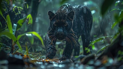 Wall Mural - Black panther in the rainforest