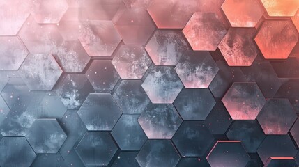 Wall Mural - A colorful pattern of hexagons with a blue and pink background