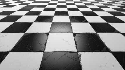 Wall Mural - A checkered floor with black and white tiles