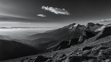 Wall Mural - Black and white photography of the amazing high mountains during sunset