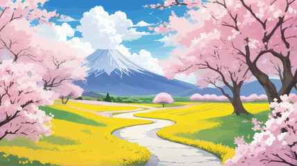 Wall Mural - a painting of a path leading to a mountain