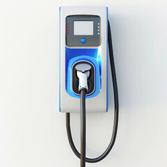 Capture the essence of sustainability with an electric car charging station on a white backdrop. AI generative methods ensure realism.