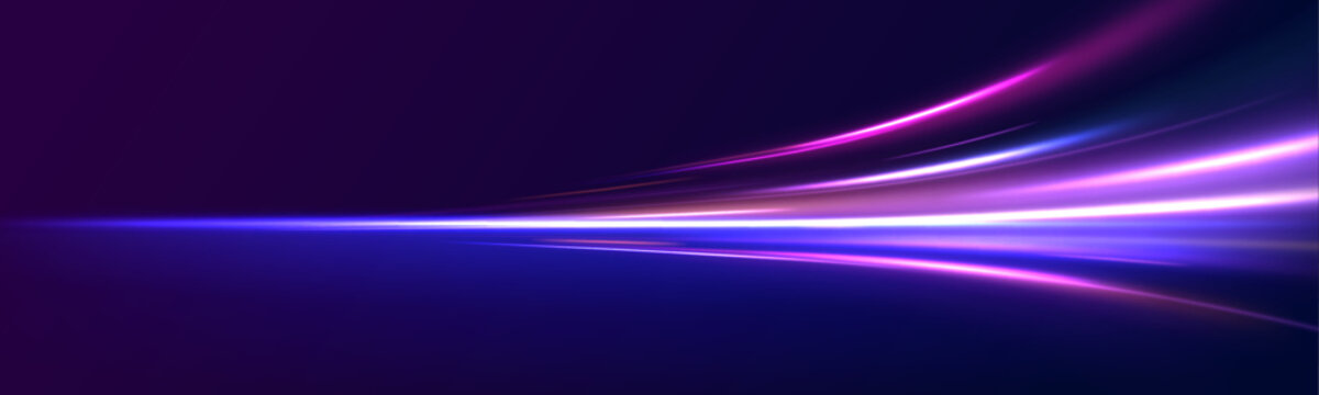 Speed connection background. Panoramic high speed technology concept, light abstract background. Vector blue glowing lines air flow effect. 