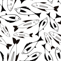 Wall Mural - black fishes seamless pattern 