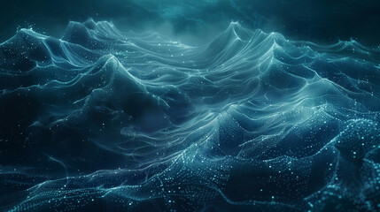 Wall Mural - Abstract Digital Wave Texture with Dynamic Blue Particles