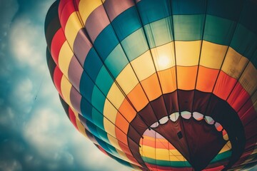 Sticker - Vivid hot air balloon with striking patterns floats under a dreamy sky