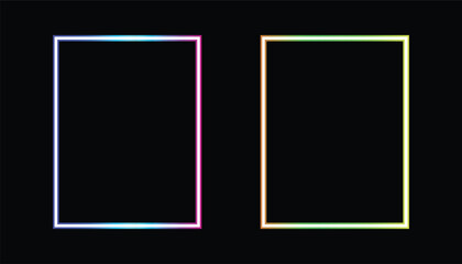 Aufkleber - Abstract colorful gradient shape, set of two square frames with neon style isolated on black background