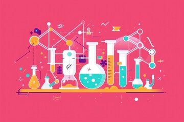 Wall Mural - Various science related items on a pink background. Perfect for educational or scientific presentations