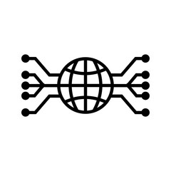 Globe with electrical circuit, illustration of internet network icon vector