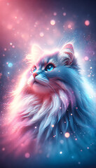 Wall Mural - A fluffy cat with a mystical appearance, gazing upwards