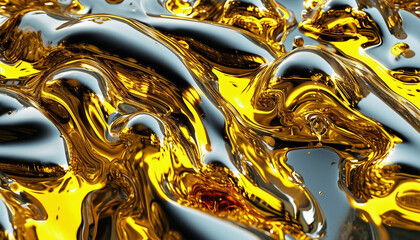 Poster - Y2K Melty yellow chrome shapes isolated. Spilled liquid metal drops. Futuristic metallic puddles