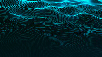 Wall Mural - Futuristic particle wave. Abstract technology background. Big data visualization. 3D rendering.