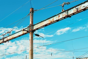 Wall Mural - An old rusty pole with wires on it. Suitable for industrial or urban themes