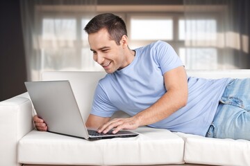 Sticker - adult male worker work on laptop computer