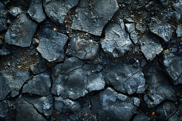 Aufkleber - Detailed close-up view of a black rock with visible cracks and textures