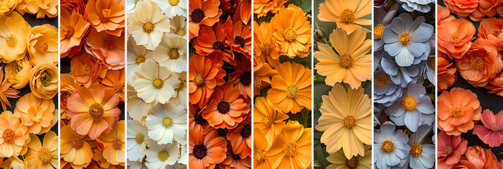 Aufkleber - A close-up image featuring a variety of dried flower blooms arranged in a colorful gradient from yellow to orange, red, and blue