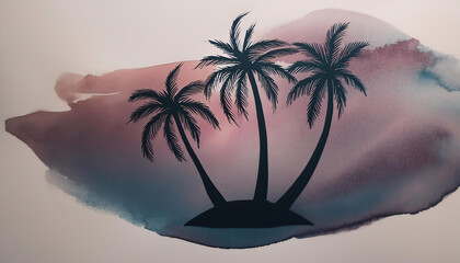 Abstract watercolor palm tree silhouettes isolated on white background. Summer and Travel concept