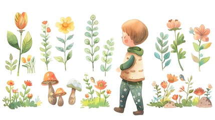 Wall Mural - Curious Little Explorer Discovering the Enchanting World of Nature