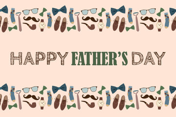 Wall Mural - Father's day banner with seamless border. Men's clothing and accessories. Greeting card, holiday concept.