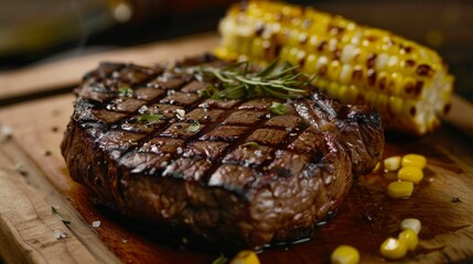 Wall Mural - Grilled Steak with Corn on the Cob for a delicious summer meal