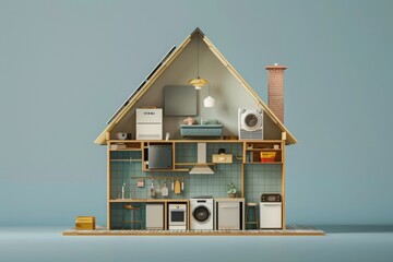 Visual representation of a house section featuring solarpowered appliances, emphasizing ecofriendly living