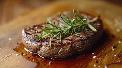 Wall Mural - Grilled steak with rosemary for a delicious dinner