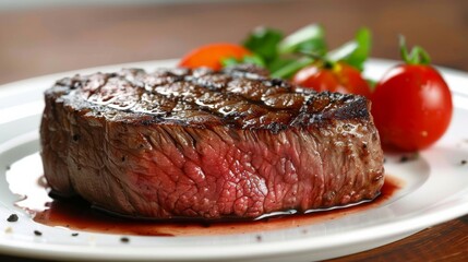 Wall Mural - Grilled steak with tomatoes and basil for restaurant menus and food blogs