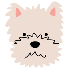 Wall Mural - West Highland White Terrier head cute, png illustration.