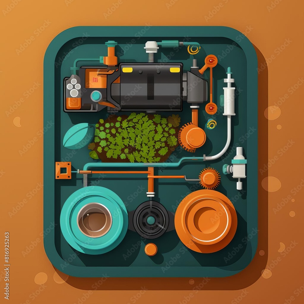 Streamlined compost tea brewer flat design top view liquid fertilizer ...