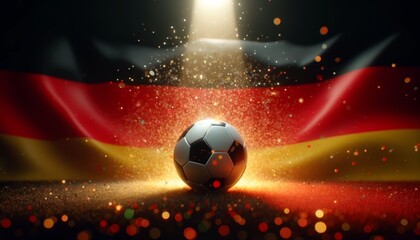 Wall Mural - Football cup, soccer ball and german flag in a sports stadium. 