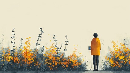 Wall Mural - environment care, an image of a community garden with people tending to plants and vegetables. illus