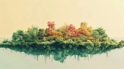 Wall Mural - environment concept, an illustration of a forest transitioning from lush greenery to burnt, charred 