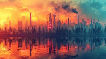 Wall Mural - environment concept, an illustration of a forest transitioning from lush greenery to burnt, charred 
