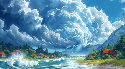Wall Mural - environment concept, an illustration of extreme weather events, such as hurricanes and tornadoes, hi