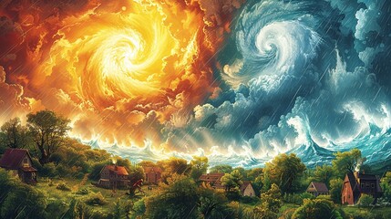 Wall Mural - environment concept, an illustration of extreme weather events, such as hurricanes and tornadoes, hi