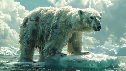 Wall Mural - environment concept, an image of a polar bear stranded on a small, melting ice floe in the arctic. i
