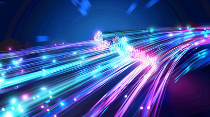 Wall Mural - Abstract digital art featuring colorful data streams and light trails representing digital connectivity, technology, and fiber optic communication on a dark background.