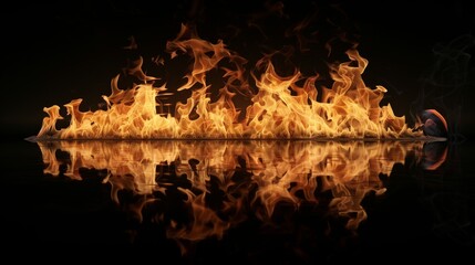 Canvas Print - Captivating image of intense flames reflected on a smooth surface against a dark background, creating a dramatic and mesmerizing effect.