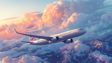 Wall Mural - New Industrial, Air Travel, Flying by airplane is one of the fastest ways to travel long distances. Illustration image, Minimal Style, Clean and Clear Color,