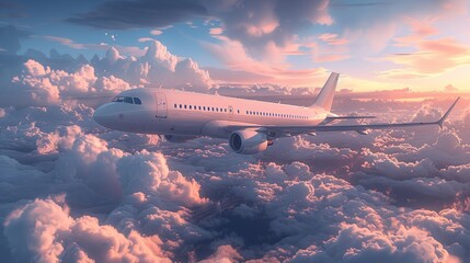 Wall Mural - New Industrial, Air Travel, Flying by airplane is one of the fastest ways to travel long distances. Illustration image, Minimal Style, Clean and Clear Color,