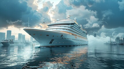 Wall Mural - New Industrial, Cruise Ships, Cruises provide a luxurious way to travel, often with multiple destinations in one trip. Illustration image, Minimal Style, Clean and Clear Color,