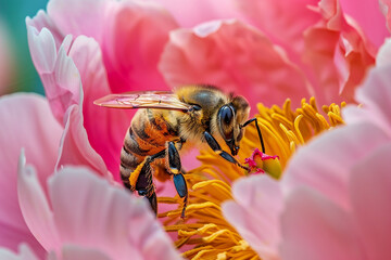 Wall Mural - A bee is on a pink flower