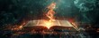 © djmaxx24 - An open book with glowing pages on fire, surrounded in the style of digital circuit patterns and smoke in the background. The scene conveys an atmosphere of mystery and magic. High resolution photogra