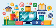 © Rama - A vibrant illustration featuring a variety of icons related to e-commerce and online shopping